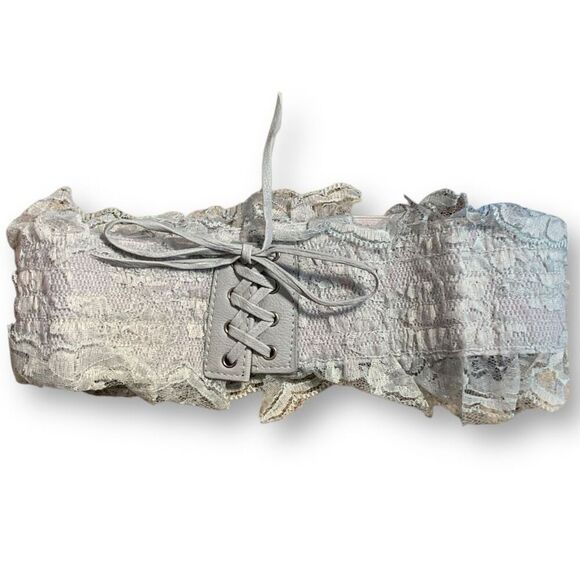 Yik Fung Vintage Y2K Gray Lace Corset Wide Statement Belt Leather Accents main image 4